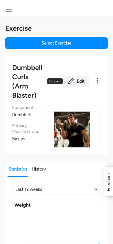 Dumbbell Curls (Arm Blaster) in Hevy